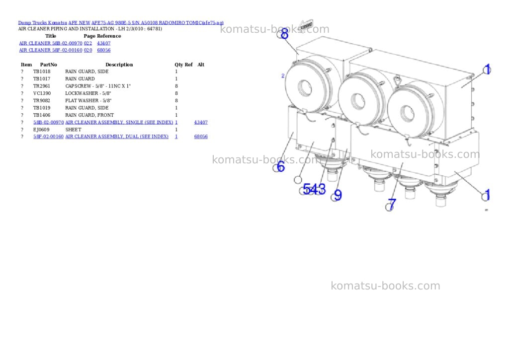 Komatsu AFE75-AG 980E-5 S/N A50108 RADOMIRO TOMIC Parts catalog cover Page 5