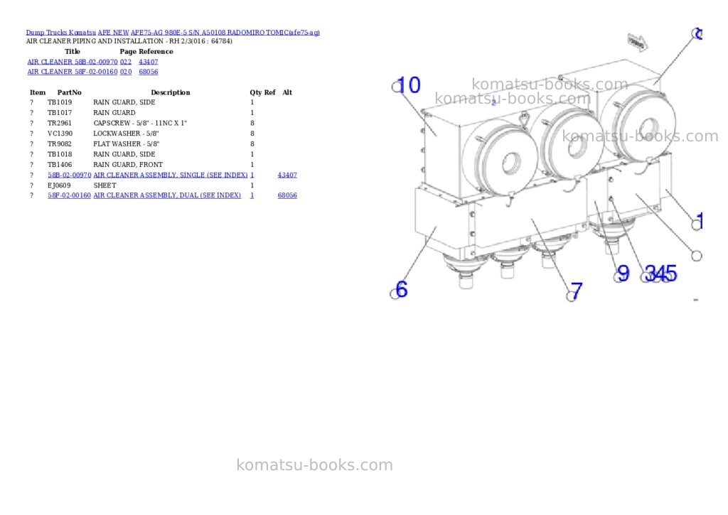Komatsu AFE75-AG 980E-5 S/N A50108 RADOMIRO TOMIC Parts catalog cover Page 8