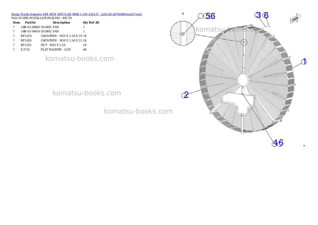 Komatsu AFE75-AH 980E-5 S/N A50137 - A50138 ANTAMINA Parts catalog cover