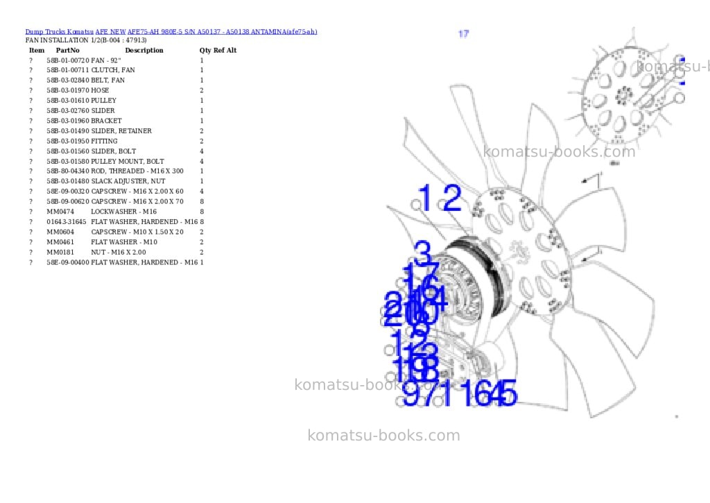 Komatsu AFE75-AH 980E-5 S/N A50137 - A50138 ANTAMINA Parts catalog cover Page 2