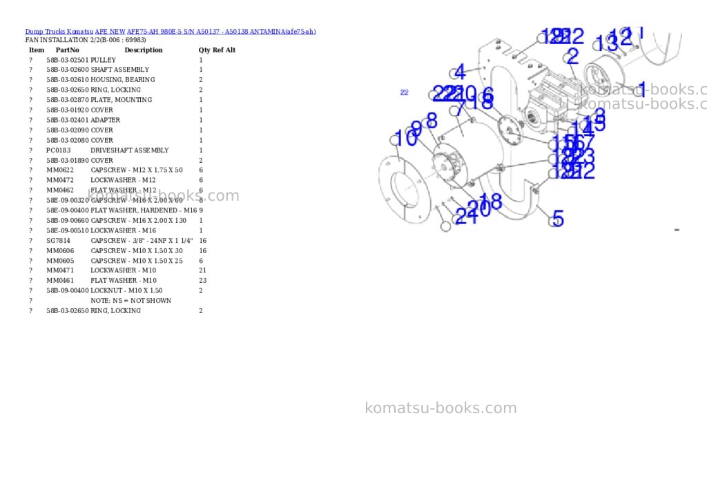 Komatsu AFE75-AH 980E-5 S/N A50137 - A50138 ANTAMINA Parts catalog cover Page 3