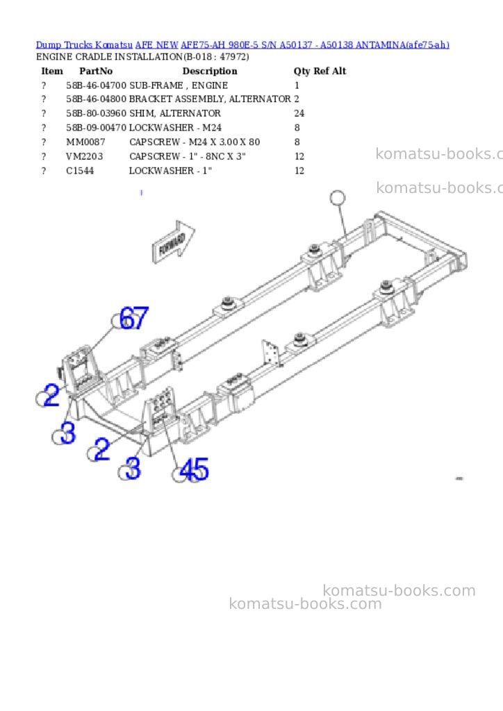 Komatsu AFE75-AH 980E-5 S/N A50137 - A50138 ANTAMINA Parts catalog cover Page 9
