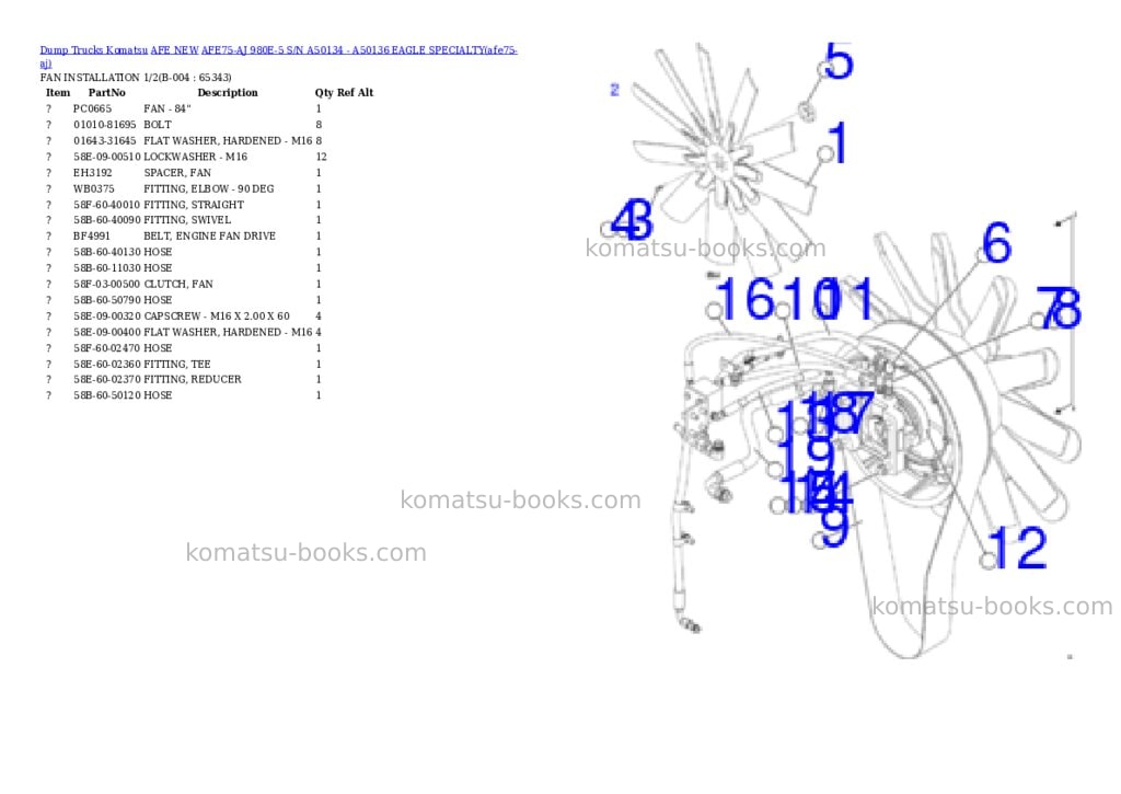 Komatsu AFE75-AJ 980E-5 S/N A50134 - A50136 EAGLE SPECIALTY Parts catalog cover Page 2 Komatsu AFE75-AJ 980E-5 S/N A50134 - A50136 EAGLE SPECIALTY Parts catalog cover Page 2