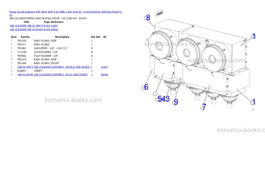 Komatsu AFE75-AJ 980E-5 S/N A50134 - A50136 EAGLE SPECIALTY Parts catalog cover Page 5 Komatsu AFE75-AJ 980E-5 S/N A50134 - A50136 EAGLE SPECIALTY Parts catalog cover Page 5