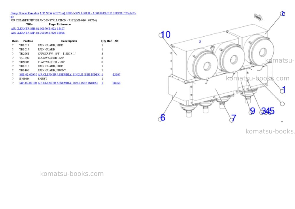 Komatsu AFE75-AJ 980E-5 S/N A50134 - A50136 EAGLE SPECIALTY Parts catalog cover Page 8 Komatsu AFE75-AJ 980E-5 S/N A50134 - A50136 EAGLE SPECIALTY Parts catalog cover Page 8