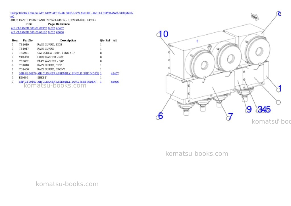 Komatsu AFE75-AK 980E-5 S/N A50109 - A50113 ESPERANZA SUR Parts catalog cover Page 8