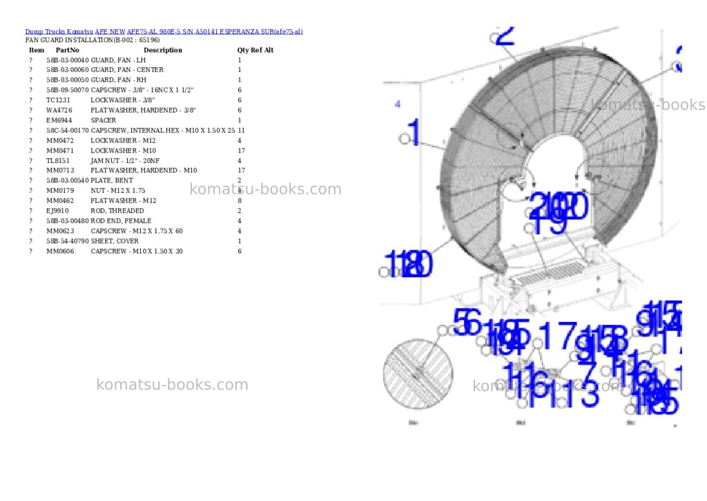 Komatsu AFE75-AL 980E-5 S/N A50141 ESPERANZA SUR Parts catalog cover Komatsu AFE75-AL 980E-5 S/N A50141 ESPERANZA SUR Parts catalog cover