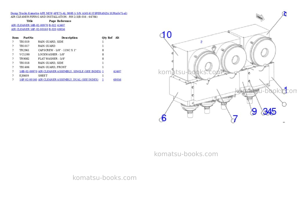 Komatsu AFE75-AL 980E-5 S/N A50141 ESPERANZA SUR Parts catalog cover Page 8 Komatsu AFE75-AL 980E-5 S/N A50141 ESPERANZA SUR Parts catalog cover Page 8