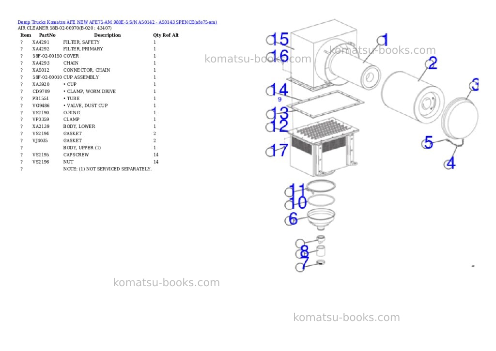 Komatsu AFE75-AM 980E-5 S/N A50142 - A50143 SPENCE Parts catalog cover Page 10 Komatsu AFE75-AM 980E-5 S/N A50142 - A50143 SPENCE Parts catalog cover Page 10