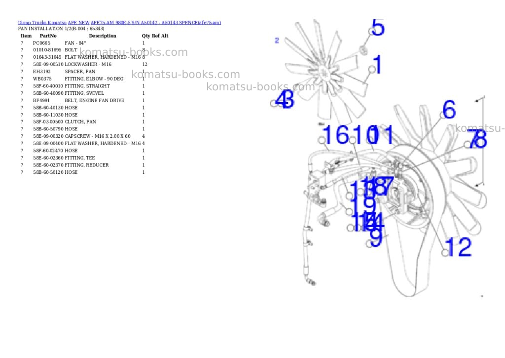 Komatsu AFE75-AM 980E-5 S/N A50142 - A50143 SPENCE Parts catalog cover Page 2 Komatsu AFE75-AM 980E-5 S/N A50142 - A50143 SPENCE Parts catalog cover Page 2