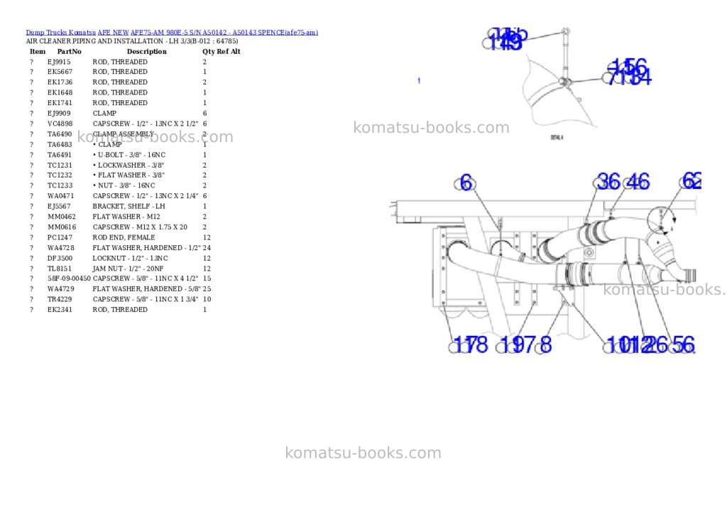 Komatsu AFE75-AM 980E-5 S/N A50142 - A50143 SPENCE Parts catalog cover Page 6 Komatsu AFE75-AM 980E-5 S/N A50142 - A50143 SPENCE Parts catalog cover Page 6