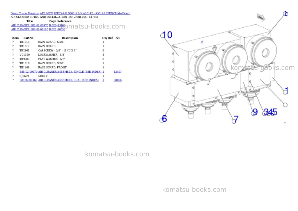 Komatsu AFE75-AM 980E-5 S/N A50142 - A50143 SPENCE Parts catalog cover Page 8 Komatsu AFE75-AM 980E-5 S/N A50142 - A50143 SPENCE Parts catalog cover Page 8