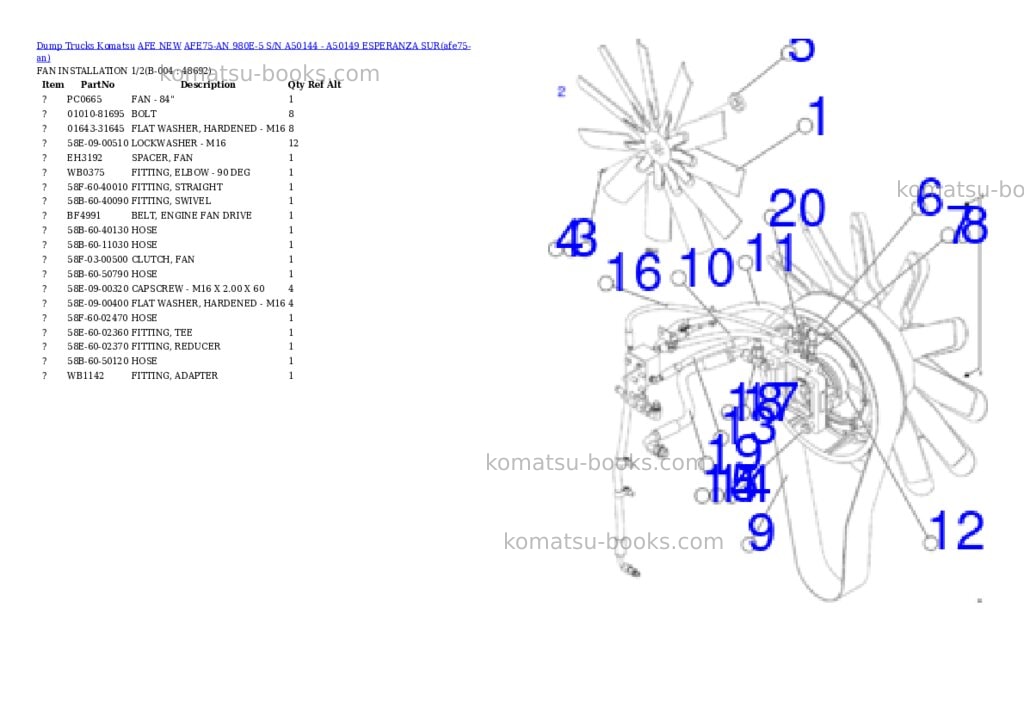 Komatsu AFE75-AN 980E-5 S/N A50144 - A50149 ESPERANZA SUR Parts catalog cover Page 2