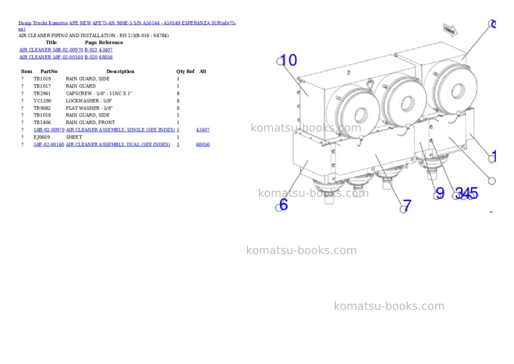 Komatsu AFE75-AN 980E-5 S/N A50144 - A50149 ESPERANZA SUR Parts catalog cover Page 8