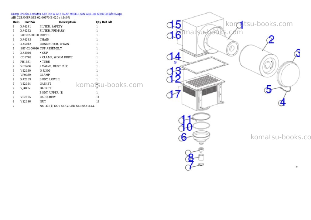 Komatsu AFE75-AP 980E-5 S/N A50150 SPENCE Parts catalog cover Page 2 Komatsu AFE75-AP 980E-5 S/N A50150 SPENCE Parts catalog cover Page 2