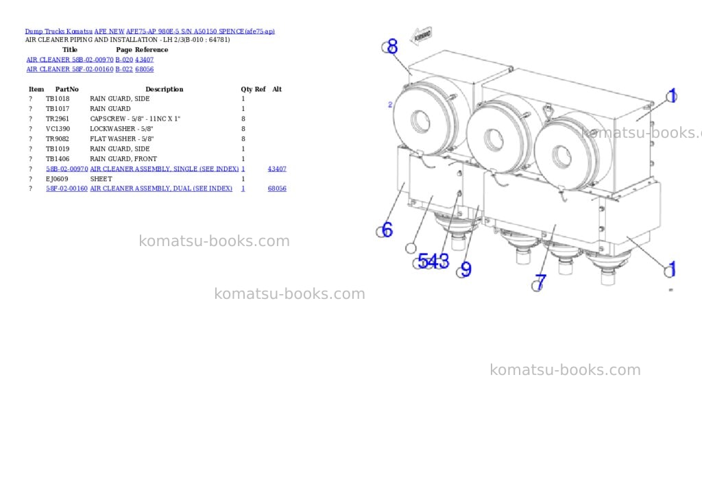 Komatsu AFE75-AP 980E-5 S/N A50150 SPENCE Parts catalog cover Page 5 Komatsu AFE75-AP 980E-5 S/N A50150 SPENCE Parts catalog cover Page 5