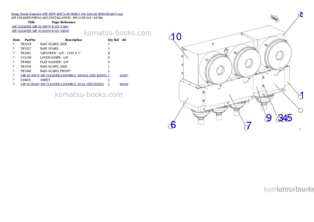 Komatsu AFE75-AP 980E-5 S/N A50150 SPENCE Parts catalog cover Page 8 Komatsu AFE75-AP 980E-5 S/N A50150 SPENCE Parts catalog cover Page 8