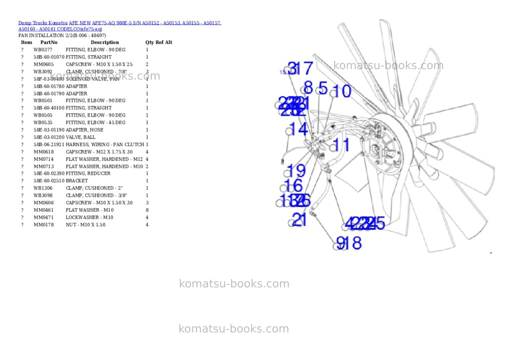 Komatsu AFE75-AQ 980E-5 S/N A50152 - A50153, A50155 - A50157, A50160 - A50161 CODELCO Parts catalog cover Page 3 Komatsu AFE75-AQ 980E-5 S/N A50152 - A50153, A50155 - A50157, A50160 - A50161 CODELCO Parts catalog cover Page 3