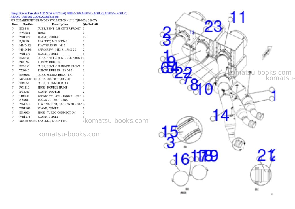 Komatsu AFE75-AQ 980E-5 S/N A50152 - A50153, A50155 - A50157, A50160 - A50161 CODELCO Parts catalog cover Page 4 Komatsu AFE75-AQ 980E-5 S/N A50152 - A50153, A50155 - A50157, A50160 - A50161 CODELCO Parts catalog cover Page 4