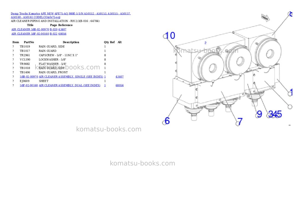 Komatsu AFE75-AQ 980E-5 S/N A50152 - A50153, A50155 - A50157, A50160 - A50161 CODELCO Parts catalog cover Page 8 Komatsu AFE75-AQ 980E-5 S/N A50152 - A50153, A50155 - A50157, A50160 - A50161 CODELCO Parts catalog cover Page 8