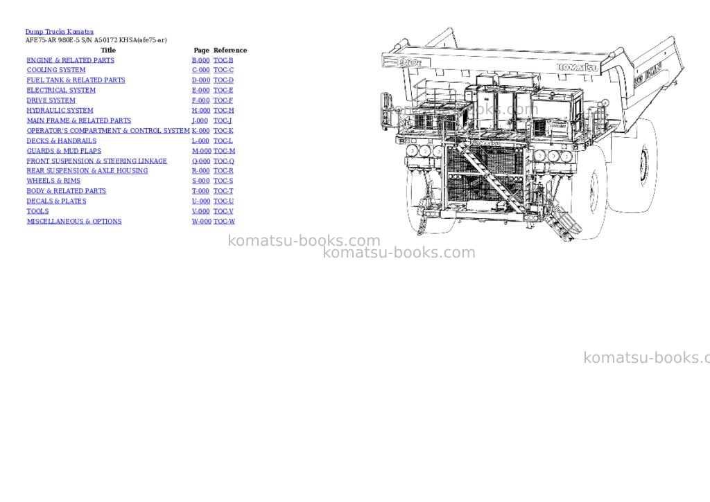 Komatsu AFE75-AR 980E-5 S/N A50172 KHSA Parts catalog cover Komatsu AFE75-AR 980E-5 S/N A50172 KHSA Parts catalog cover