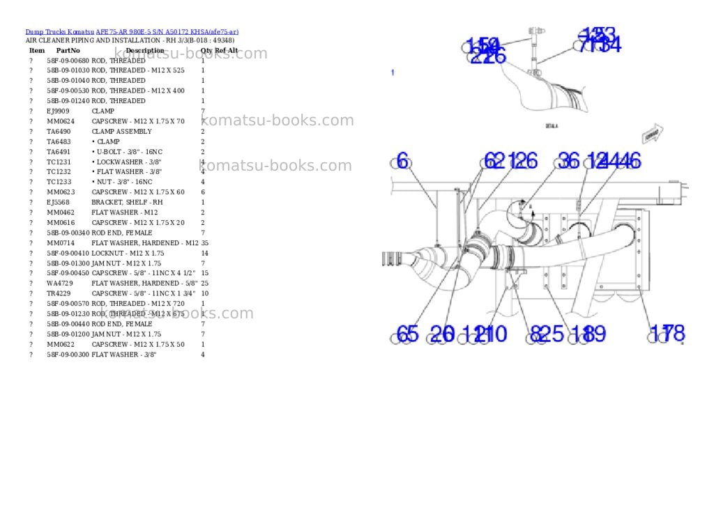 Komatsu AFE75-AR 980E-5 S/N A50172 KHSA Parts catalog cover Page 10 Komatsu AFE75-AR 980E-5 S/N A50172 KHSA Parts catalog cover Page 10