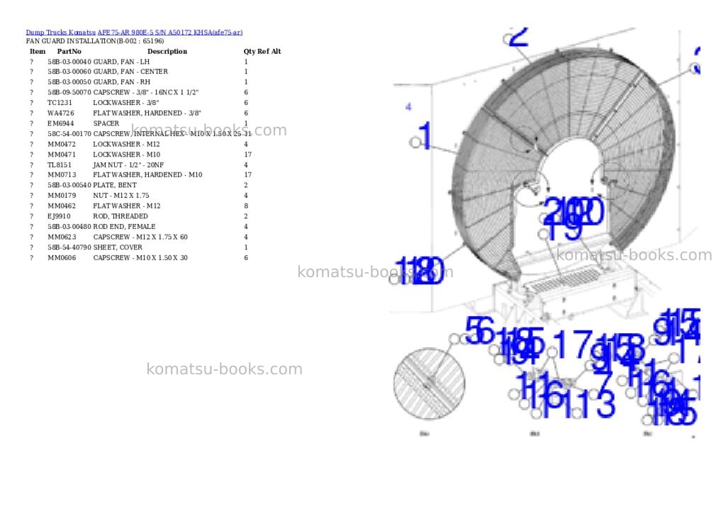 Komatsu AFE75-AR 980E-5 S/N A50172 KHSA Parts catalog cover Page 2 Komatsu AFE75-AR 980E-5 S/N A50172 KHSA Parts catalog cover Page 2