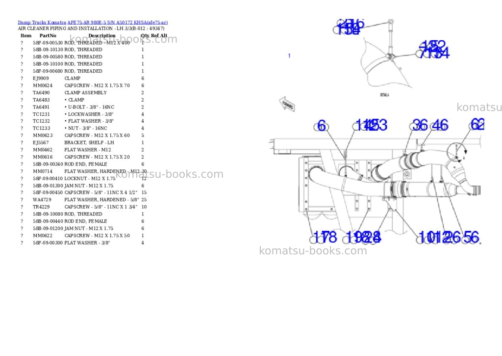 Komatsu AFE75-AR 980E-5 S/N A50172 KHSA Parts catalog cover Page 7 Komatsu AFE75-AR 980E-5 S/N A50172 KHSA Parts catalog cover Page 7