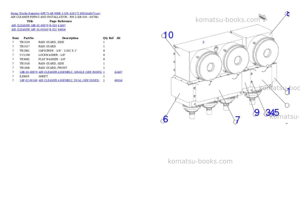 Komatsu AFE75-AR 980E-5 S/N A50172 KHSA Parts catalog cover Page 9 Komatsu AFE75-AR 980E-5 S/N A50172 KHSA Parts catalog cover Page 9