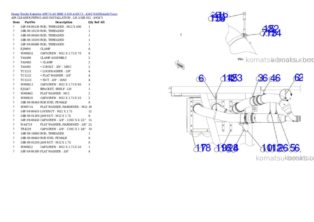Komatsu AFE75-AS 980E-5 S/N A50173 - A50174 KHSA Parts catalog cover Page 7 Komatsu AFE75-AS 980E-5 S/N A50173 - A50174 KHSA Parts catalog cover Page 7