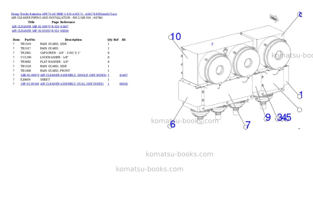 Komatsu AFE75-AS 980E-5 S/N A50173 - A50174 KHSA Parts catalog cover Page 9 Komatsu AFE75-AS 980E-5 S/N A50173 - A50174 KHSA Parts catalog cover Page 9