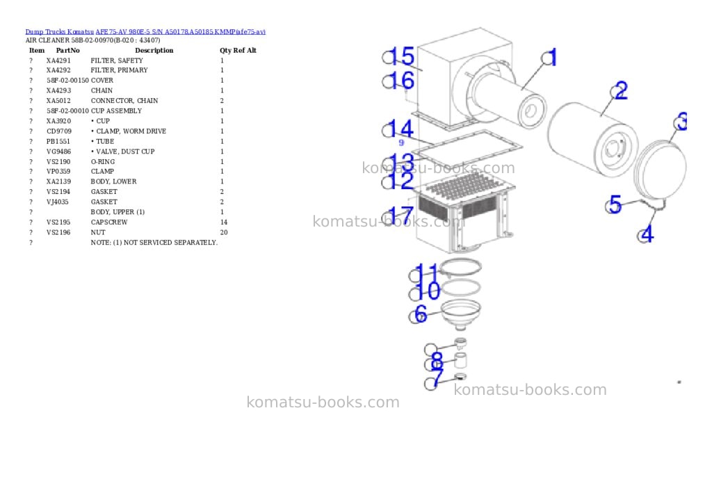 Komatsu AFE75-AV 980E-5 S/N A50178,A50185 KMMP Parts catalog cover Page 10