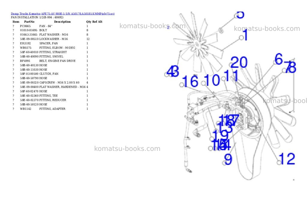 Komatsu AFE75-AV 980E-5 S/N A50178,A50185 KMMP Parts catalog cover Page 2