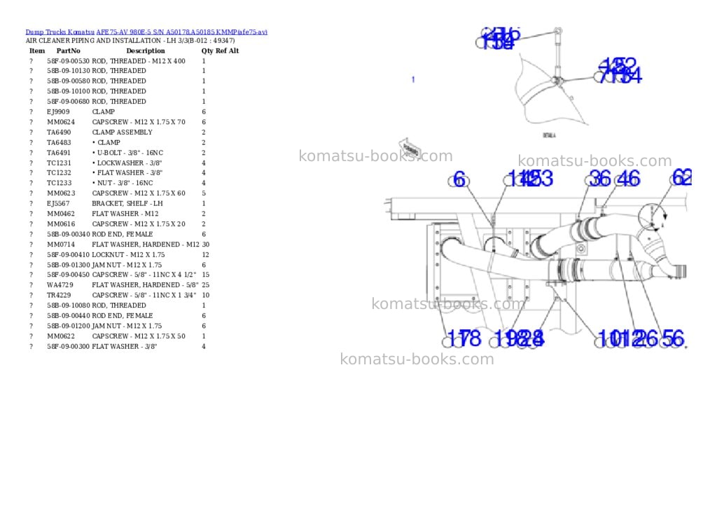 Komatsu AFE75-AV 980E-5 S/N A50178,A50185 KMMP Parts catalog cover Page 6