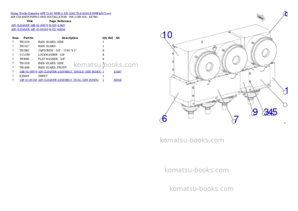 Komatsu AFE75-AV 980E-5 S/N A50178,A50185 KMMP Parts catalog cover Page 8