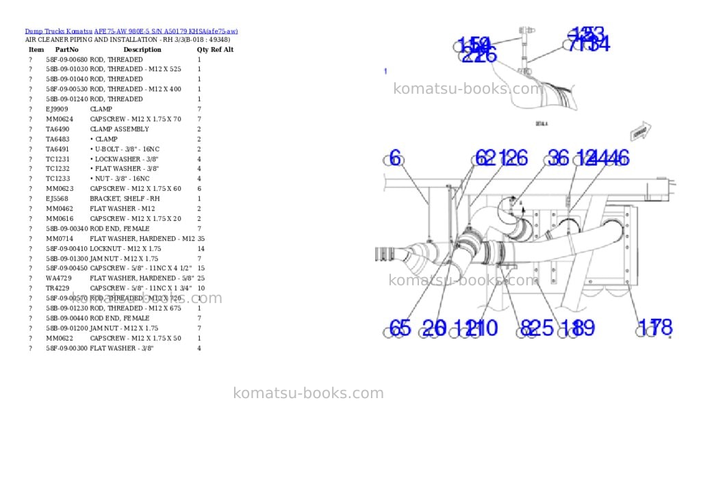 Komatsu AFE75-AW 980E-5 S/N A50179 KHSA Parts catalog cover Page 10 Komatsu AFE75-AW 980E-5 S/N A50179 KHSA Parts catalog cover Page 10