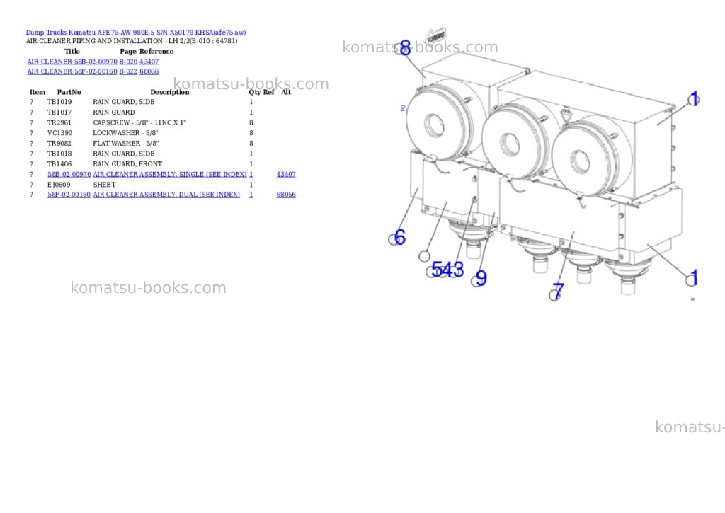 Komatsu AFE75-AW 980E-5 S/N A50179 KHSA Parts catalog cover Page 6 Komatsu AFE75-AW 980E-5 S/N A50179 KHSA Parts catalog cover Page 6