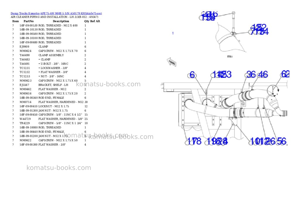 Komatsu AFE75-AW 980E-5 S/N A50179 KHSA Parts catalog cover Page 7 Komatsu AFE75-AW 980E-5 S/N A50179 KHSA Parts catalog cover Page 7