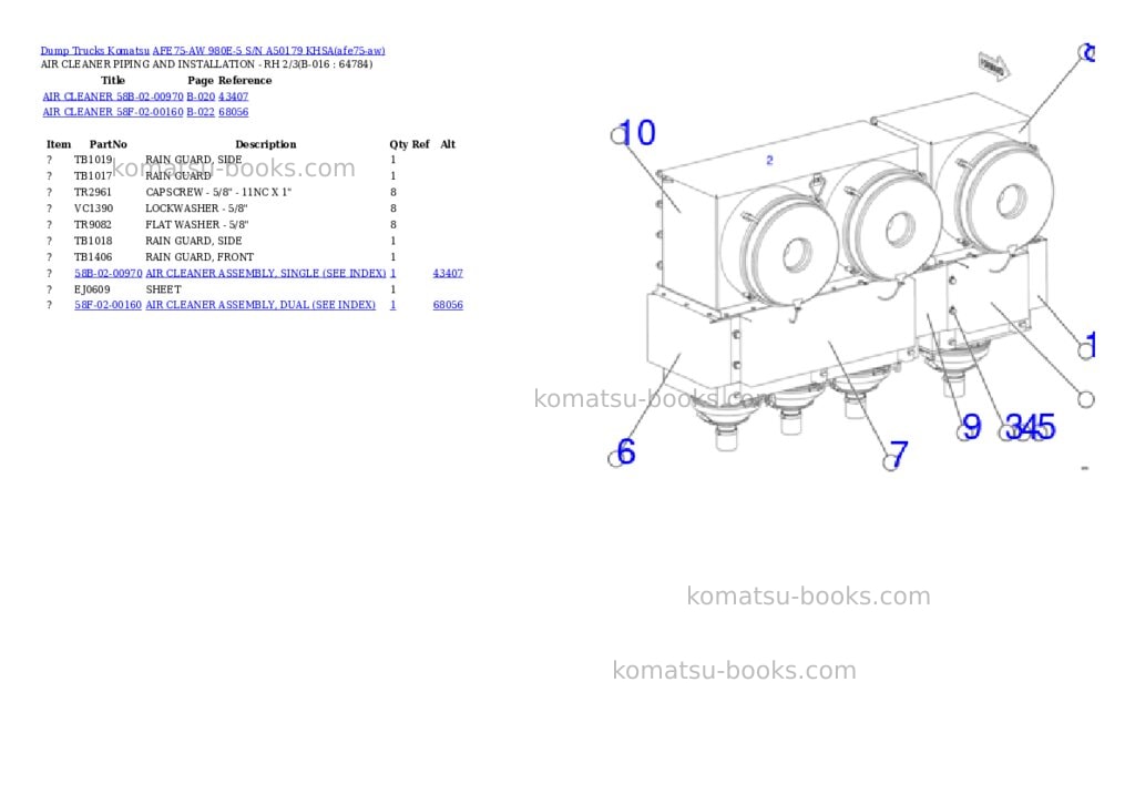 Komatsu AFE75-AW 980E-5 S/N A50179 KHSA Parts catalog cover Page 9 Komatsu AFE75-AW 980E-5 S/N A50179 KHSA Parts catalog cover Page 9