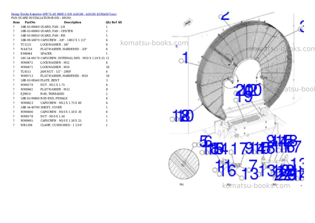 Komatsu AFE75-AX 980E-5 S/N A50180 - A50181 KCH Parts catalog cover Page 2