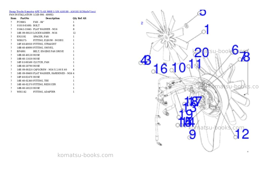 Komatsu AFE75-AX 980E-5 S/N A50180 - A50181 KCH Parts catalog cover Page 3