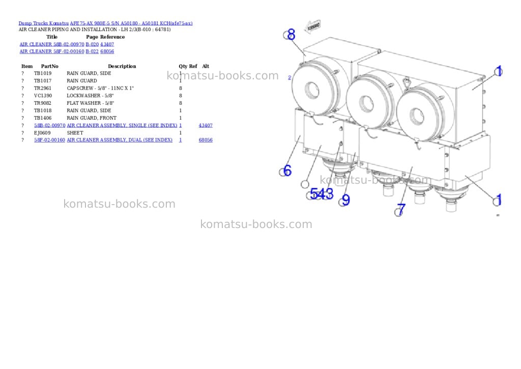 Komatsu AFE75-AX 980E-5 S/N A50180 - A50181 KCH Parts catalog cover Page 6