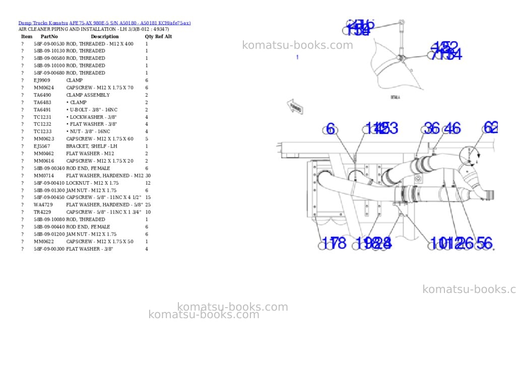 Komatsu AFE75-AX 980E-5 S/N A50180 - A50181 KCH Parts catalog cover Page 7