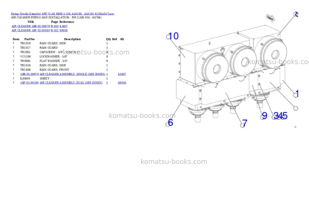 Komatsu AFE75-AX 980E-5 S/N A50180 - A50181 KCH Parts catalog cover Page 9