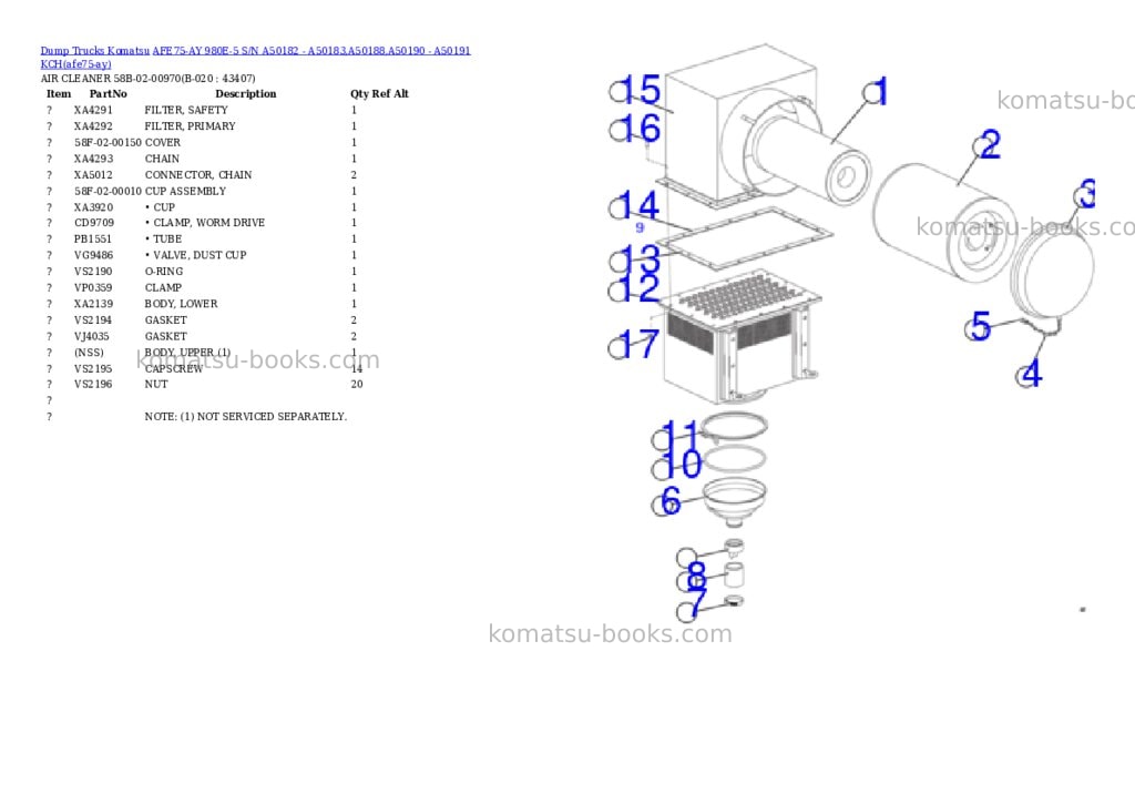 Komatsu AFE75-AY 980E-5 S/N A50182 - A50183,A50188,A50190 - A50191 KCH Parts catalog cover Page 10 Komatsu AFE75-AY 980E-5 S/N A50182 - A50183,A50188,A50190 - A50191 KCH Parts catalog cover Page 10