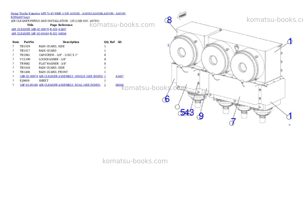 Komatsu AFE75-AY 980E-5 S/N A50182 - A50183,A50188,A50190 - A50191 KCH Parts catalog cover Page 5 Komatsu AFE75-AY 980E-5 S/N A50182 - A50183,A50188,A50190 - A50191 KCH Parts catalog cover Page 5
