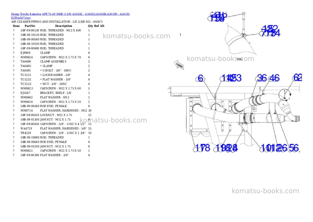 Komatsu AFE75-AY 980E-5 S/N A50182 - A50183,A50188,A50190 - A50191 KCH Parts catalog cover Page 6 Komatsu AFE75-AY 980E-5 S/N A50182 - A50183,A50188,A50190 - A50191 KCH Parts catalog cover Page 6