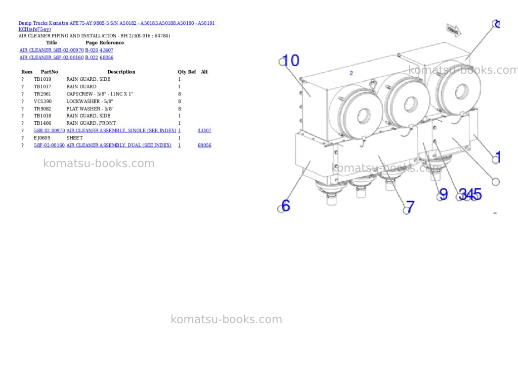 Komatsu AFE75-AY 980E-5 S/N A50182 - A50183,A50188,A50190 - A50191 KCH Parts catalog cover Page 8 Komatsu AFE75-AY 980E-5 S/N A50182 - A50183,A50188,A50190 - A50191 KCH Parts catalog cover Page 8
