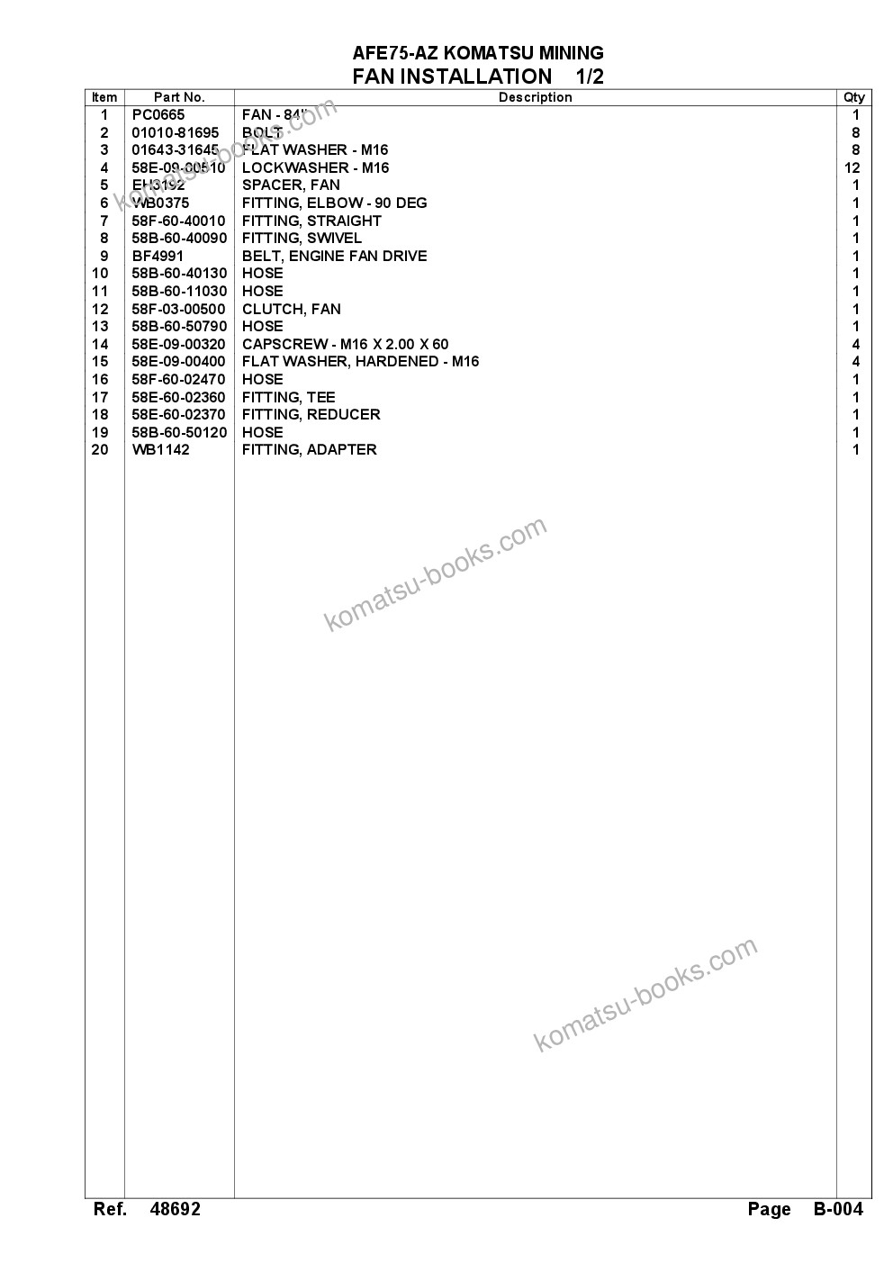 Komatsu AFE75-AZ 980E-5 S/N A50184,A50189,A50197 - A50199,A50201 - A50202,A50205 - A50212,A50214 - A50220 SMS Parts catalog cover Page 6