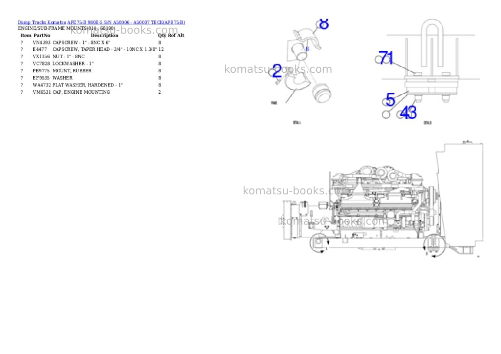 Komatsu afe75-b 980e-5 s/n a50006 - a50007 teck Parts catalog cover Page 7 Komatsu afe75-b 980e-5 s/n a50006 - a50007 teck Parts catalog cover Page 7